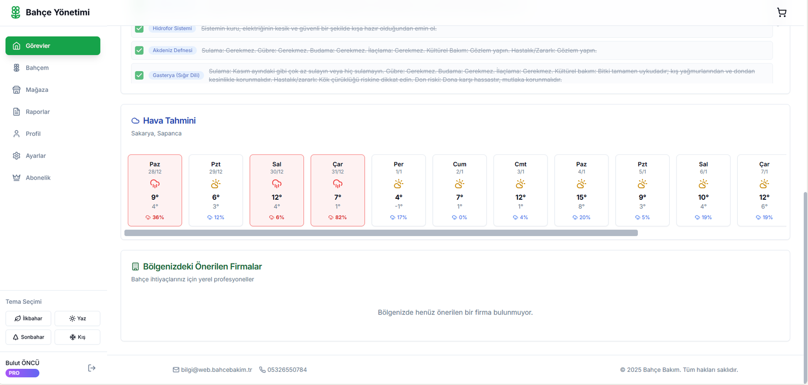 Hava Tahmini ve Akıllı Uyarılar - bahcebakim.tr uygulama adımı