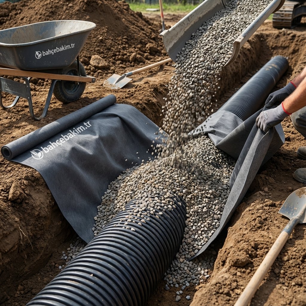 Mıcır Geri Dolgu ve Filtre Kapama - bahcebakim.tr uygulama adımı